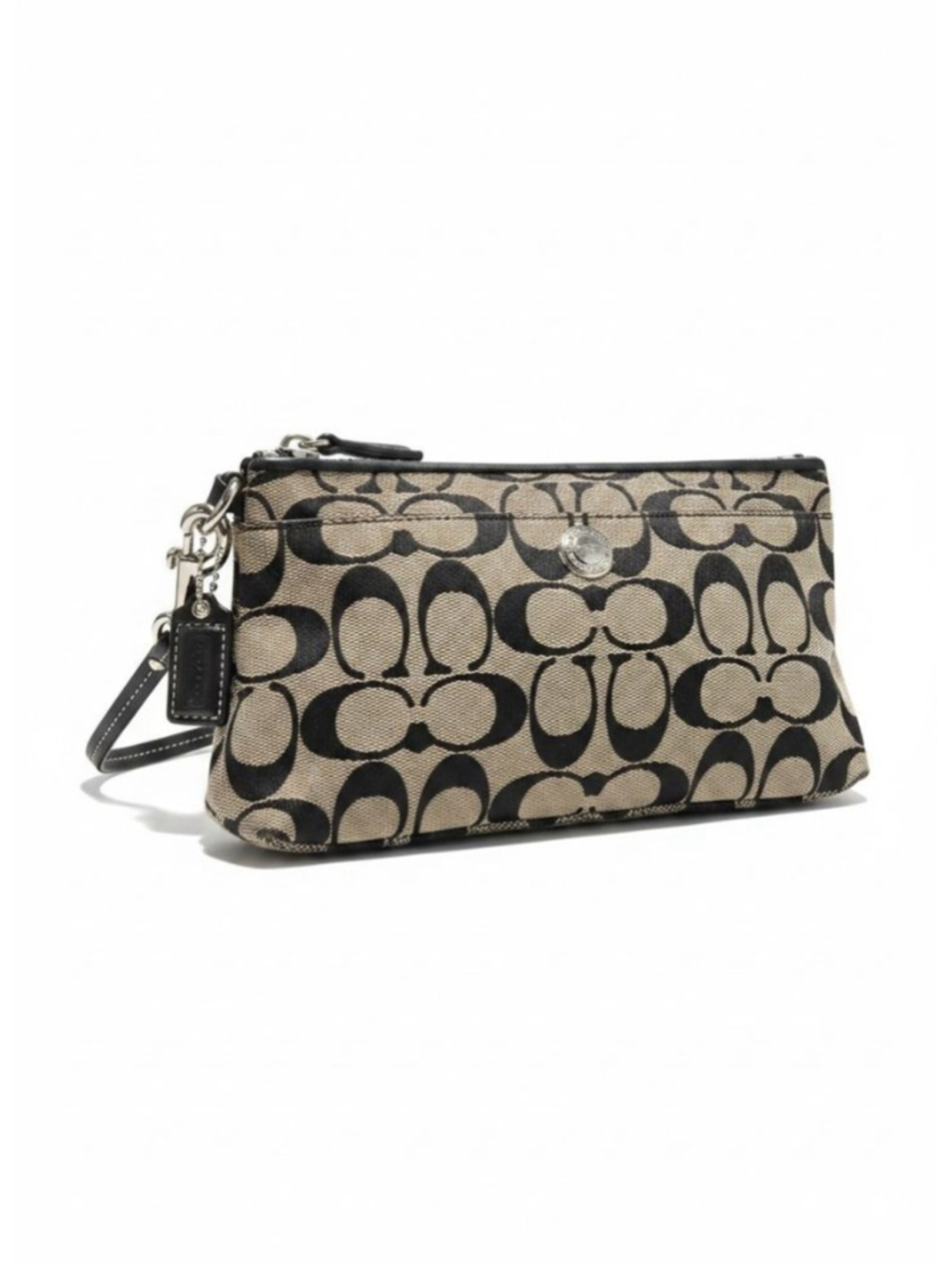 Coach Signature Canvas Wristlet One Size Black Beige